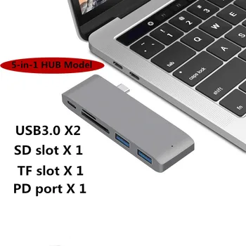 

5 in 1 USB HUB Type C HUB to Multi USB Converter with USB 3.0*2 SD TF PD Port for MacBook Dell lenovo xiaomi huawei USB C HUB