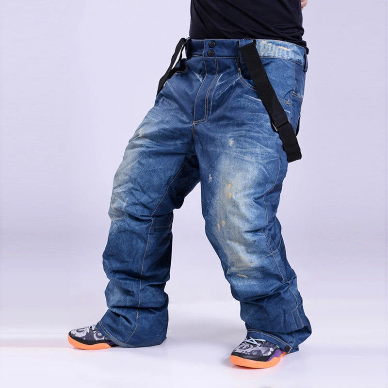 Зимние мужские брюки с полной защитой, джинсовые водонепроницаемые ветрозащитные лыжные штаны, уличные спортивные брюки для сноуборда, походные брюки размера плюс, 3X