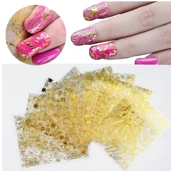 

8 Pcs Embossed 3D Metallic Nail Stickers Gold Silver Black White Blooming Flower Design Self-adhesive Nail Art Decoration Tools