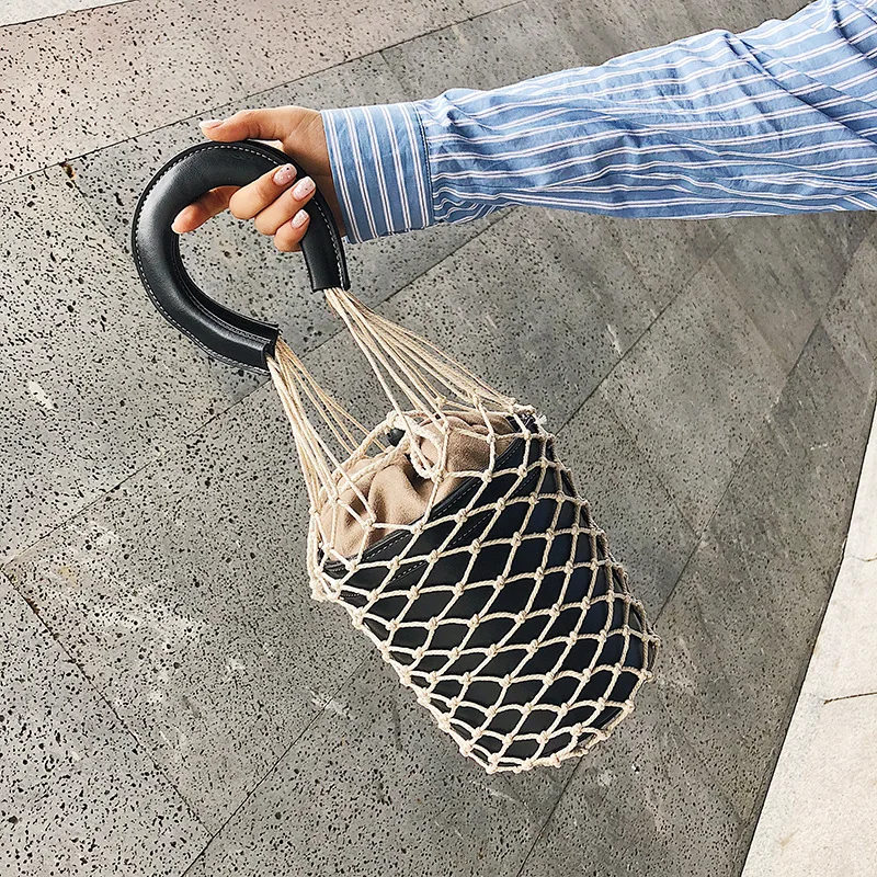 

2018 Women Net Bag Summer Bucket Handbag Travel Beach Bag Female Tote Luxury Designer Leather Composite Bag Ins Popular Hand Bag