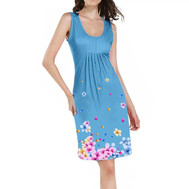 Summer Casual Dress Women Sleeveless Knee Length Beach Dress Elegant