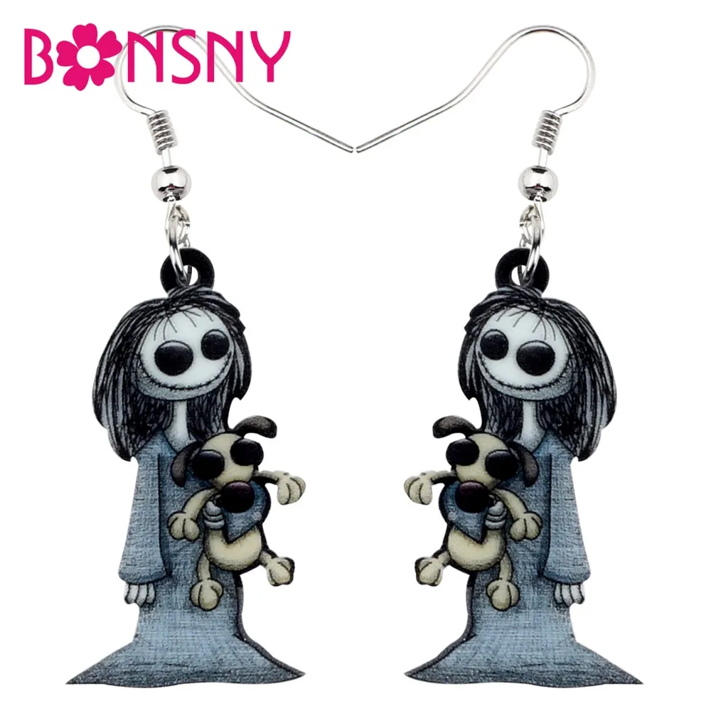 

Bonsny Acrylic Halloween Dark Smile Doll Toy Earrings Dangle Drop Hoops Ghost Jewelry For Women Girl Party Costumes Charms Gift