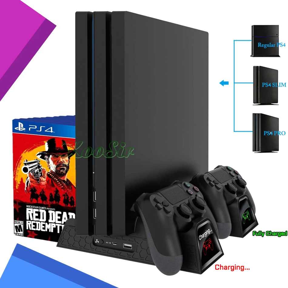 Подставка PS 4 для консоли PS4/Pro/Slim база с охлаждающим вентилятором контроллер