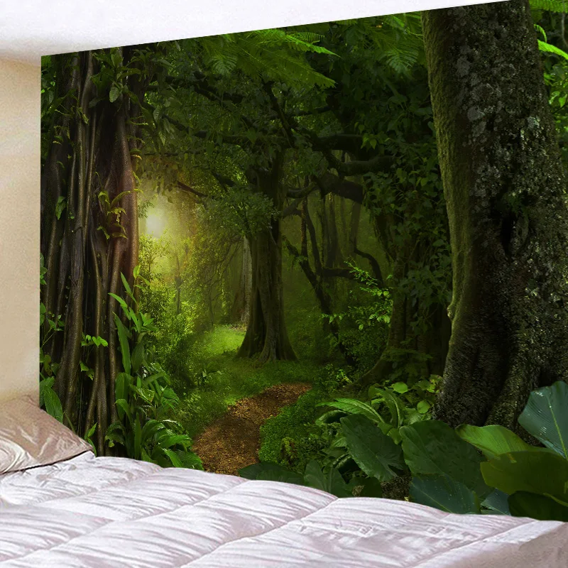 

Tapestry Wall Hanging Bed Spread Beach Towel Table Cloth Yoga Mat Home Decoration Green Forest Design Rectangle 150cmx130cm