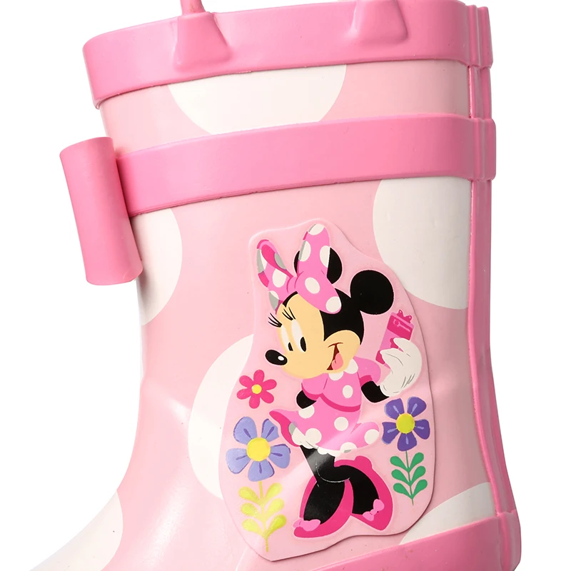 Новая весенняя детская непромокаемая обувь для девочек, детские модные резиновые сапоги принцессы с ручкой, резиновые сапоги с рисунком Минни Маус, Детские галоши