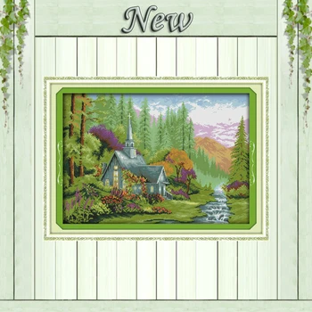 

The wild family,Counted Printed on canvas DMC 11CT 14CT Cross Stitch kit,needlework Set embroider,forest house home cabin Scenic