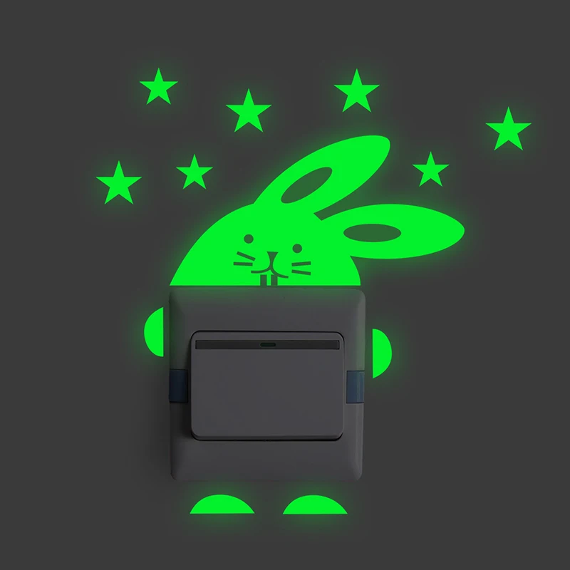 Cute Rabbit Luminous Switch Panel Stickers For Home Living Room Decoration Glow Fluorescent Vinyl In The Dark Mural Wall Decor