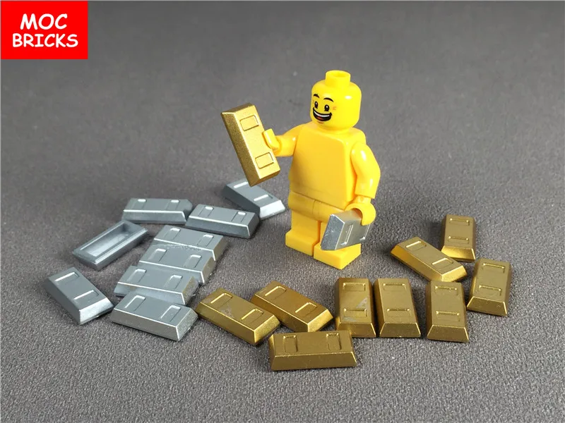 20 шт./лот MOC кирпичи Золотая и серебряная посуда слиток/брусок подходит для 99563
