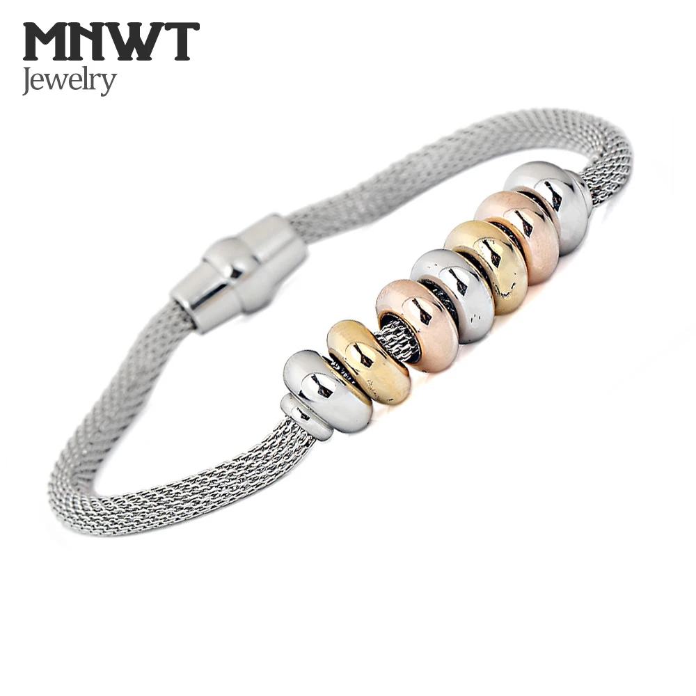 

MNWT Women Magnet Net Chain Bracelet Jewelry Stainless Steel Beads Charm Fashion Simplicity Bracelets Golden Silver Optional