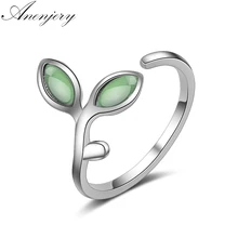 ANENJERY 925 Sterling Silber Heißer Verkauf Opal Grün Blatt Öffnung Ringe Für Frauen Schmuck anillos bijoux femme S-R348