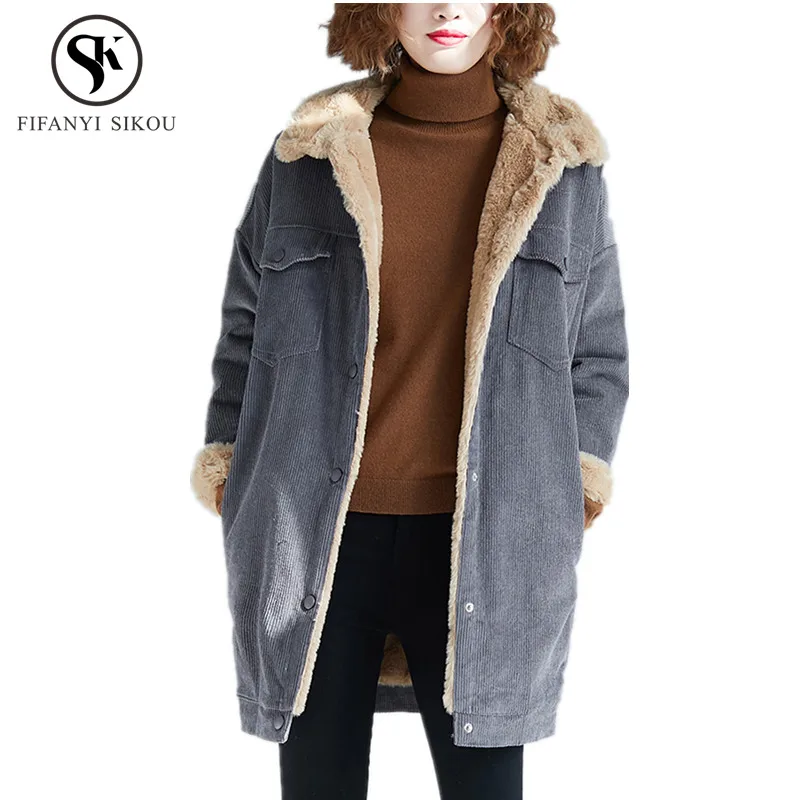 

Winter Lambswool Jacket Women Corduroy Coat Loose Casual Single Breasted Thick warm Lamb Wool Jackets Female Outerwear Plus size