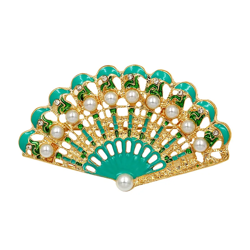 

Fashion Enamel Peacock Tail / Fan Imitation White Pearl Brooch for Women Unique Design Chinese Style Banquet Brooch Pins