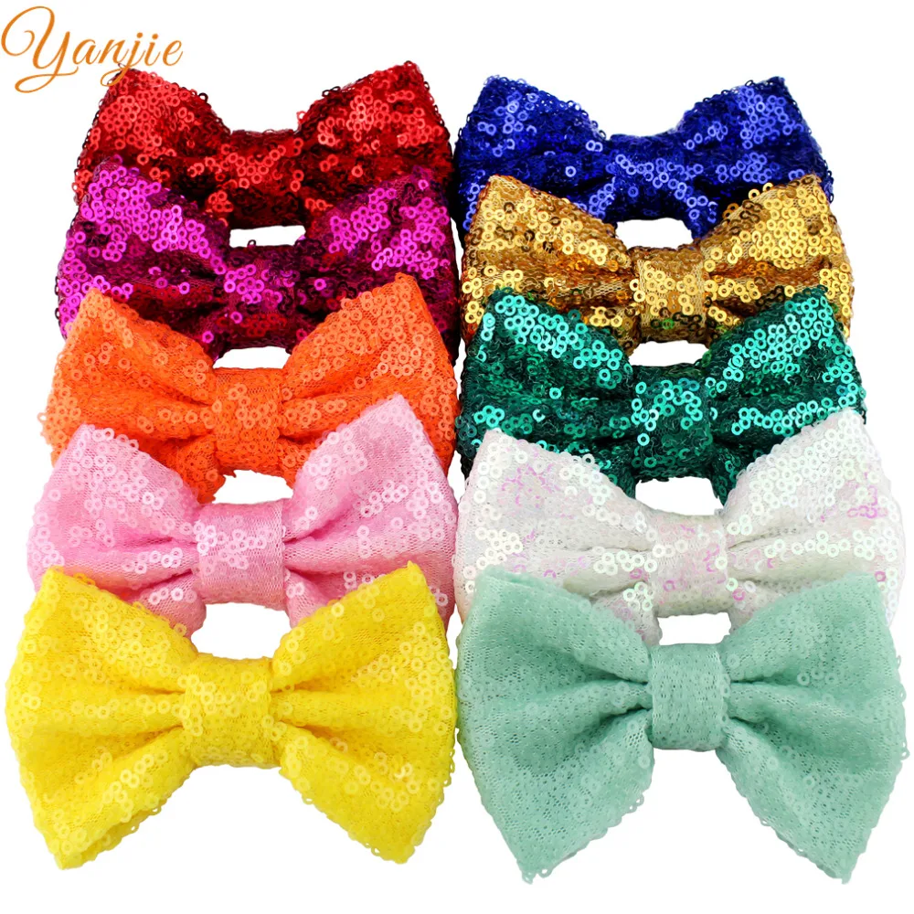 10 шт./лот 4 ''Блестящий спутанный бант с блестками для девочек 2021 золотые