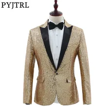 PYJTRL Брендовые мужские модные золотые серебряные блёстки блейзеры дизайн DJ костюмы певцов Slim Fit пальто мужской блестящий костюм с блестками куртка