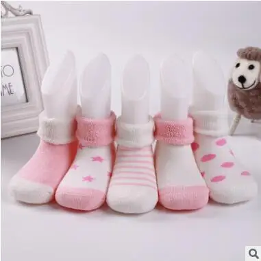YWHUANSEN/5 пар/лот, суперплотные короткие носки для девочек, зимние детские носки для девочек, мягкие махровые носки для мальчиков, одежда для новорожденных - Цвет: Розовый