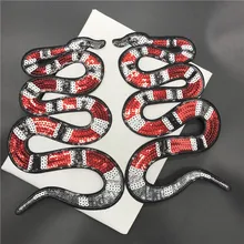 

2pcs Iron On Embroidered Snake Patches Sequins Applique Embroidery Big Patches For Jacket Clothing Parches Free Shipping