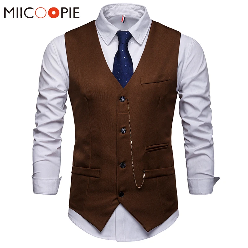 

Dress Vests 2019 New Slim Fit Jewelry With Suit Vest Male Nightclub Waistcoat Sleeveless Formal Business Jacket Gilet Homme XXL