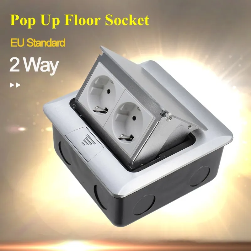 

EU Standard Aluminum Silver Panel 2 Way Pop Up Floor Socket Electrical Outlet Available Sockets new
