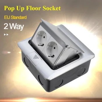 

EU Standard Aluminum Silver Panel 2 Way Floor Socket Electrical Outlet Available Sockets new