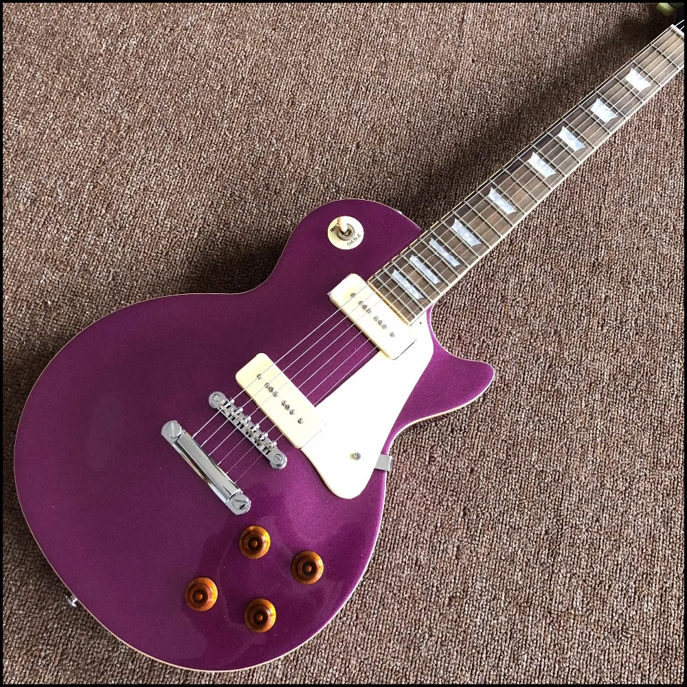 

Vicers Chinese OEM 6 strings electric guitar in Metal purple , with cream binding and with P90 picups , chrome hardware guitarra
