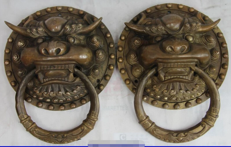Chinese bronze Copper Foo Dog Guardian Lion Tiger Head Door handle Knocker Pair | Дом и сад