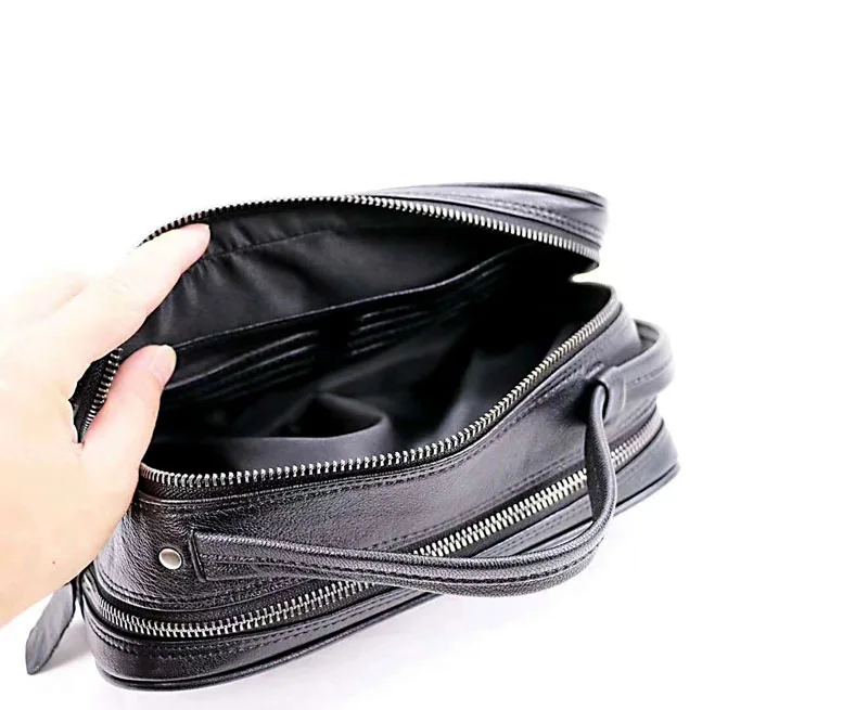 AETOO Men's large-capacity hand bag top layer leather handbag men's leather double zipper business wallet bag pillow bag