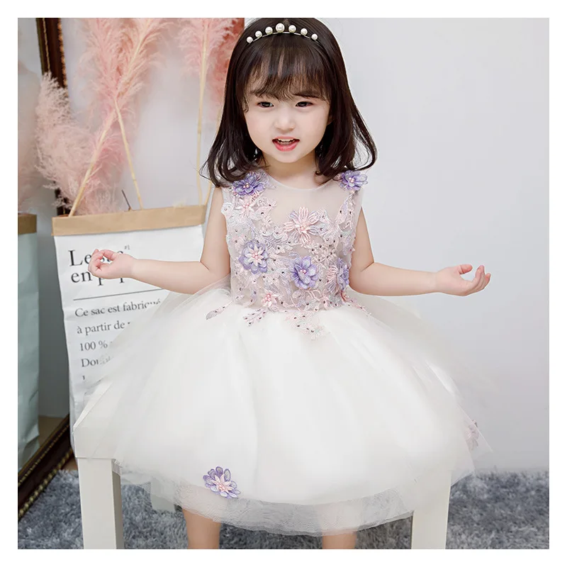 

Appliques Flower Girl Dresses for Wedding Big Bow-knot Princess Birthday Dress Ball Gown Tulle Kids Pageant Dress B459