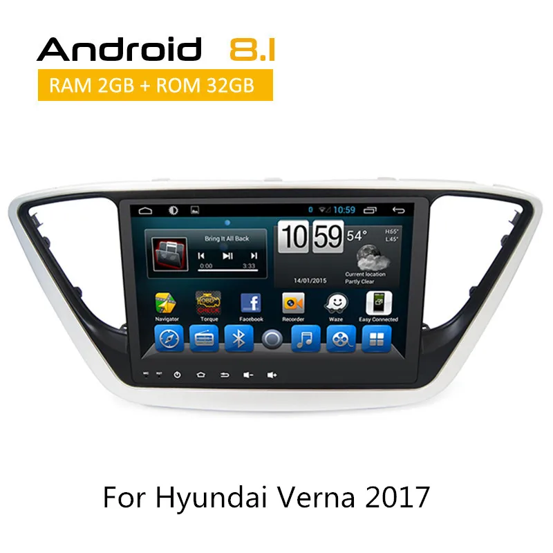 

In Dash Auto Radio Head Unit For Hyundai Verna 2017 Double Din Car Stereo Android 8.1 Sat Nav System with bluetooth Wifi TPMS