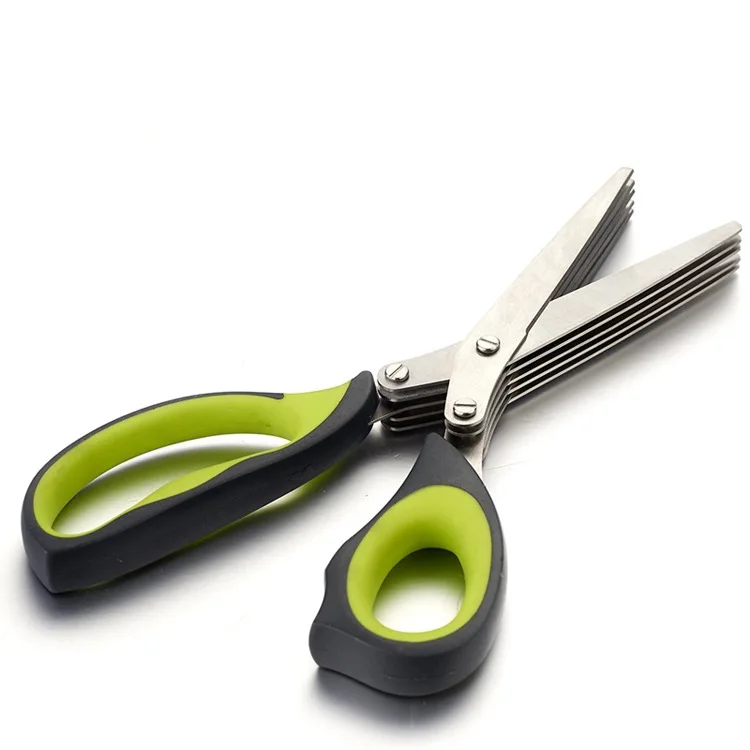 

Multi-functional Stainless Steel Kitchen Knives 5 Layers Scissors Shredded Scallion Cut Herb Spices Scissors Cooking Tools -15