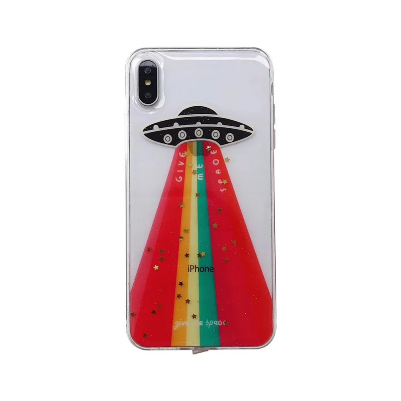 

Space UFO Rainbow Glitter phone case For iphone 6 6s 7 8 Plus Bling soft silicone case for iphone X XS Max XR case back cover