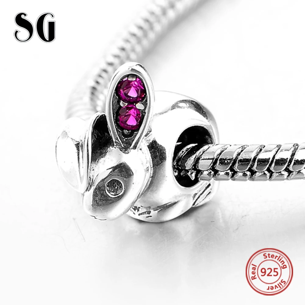 

925 Sterling Silver Rabbit with Purple Cubic Zirconia Fit Authentic European Charm Bracelet Beads For Women Fashion DIY Jewelry