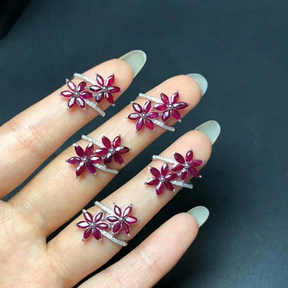 

shilovem 925 sterling silver real Natural ruby Rings fine Jewelry wedding new trendy anniversary open 2.5*5mm bj2.50501agh