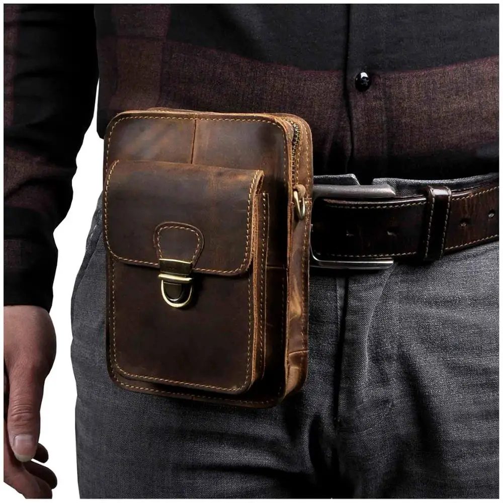 Качественная кожаная мужская многофункциональная Повседневная дизайнерская маленькая сумка-мессенджер на плечо модная поясная сумка " Дорожная сумка для телефона 6401 - Цвет: brown