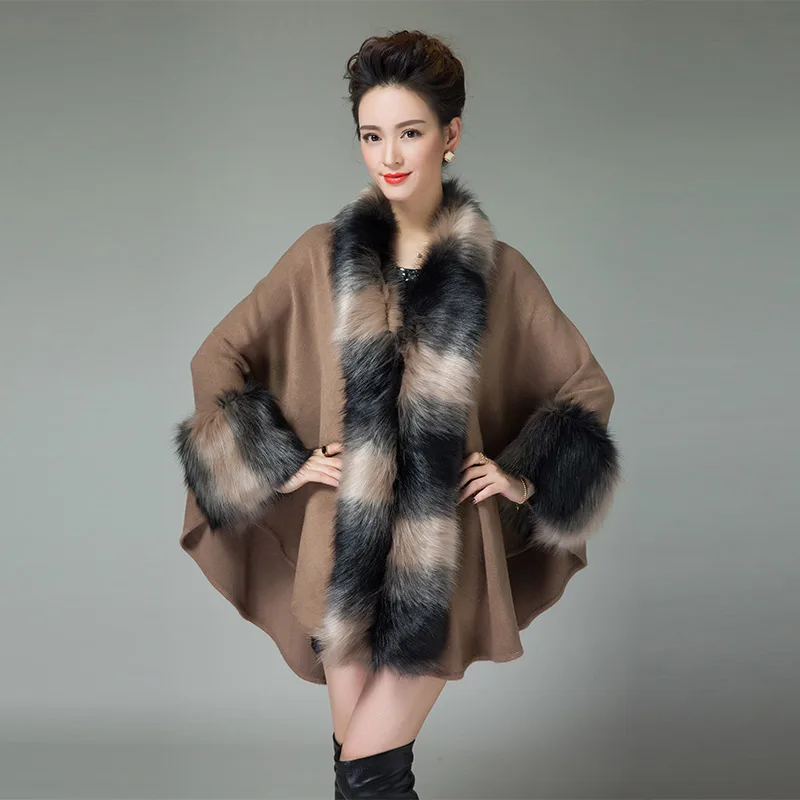 Winter Fur 2017 Elegant Women Mix Color Faux Fur Coat Fashion Warm Fox