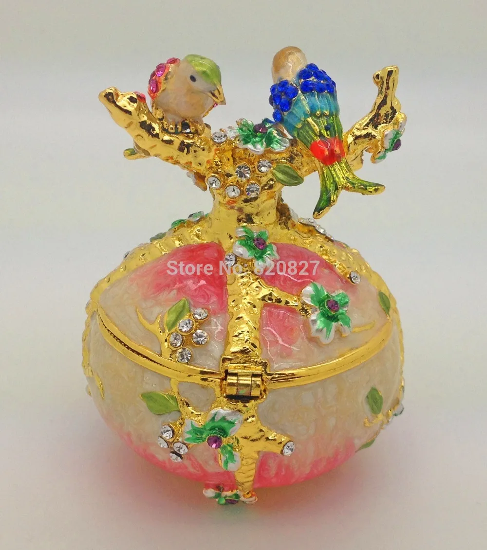 Free Shipping - Vintage Hand Painted Love Birds Faberge Egg Czech Rhinestone Jewelry Trinket Box for Decoration Gift Box fashionable rhinestone luxury ball party women s white lace edge flower shaped leg straps wedding bridal decoration leg straps