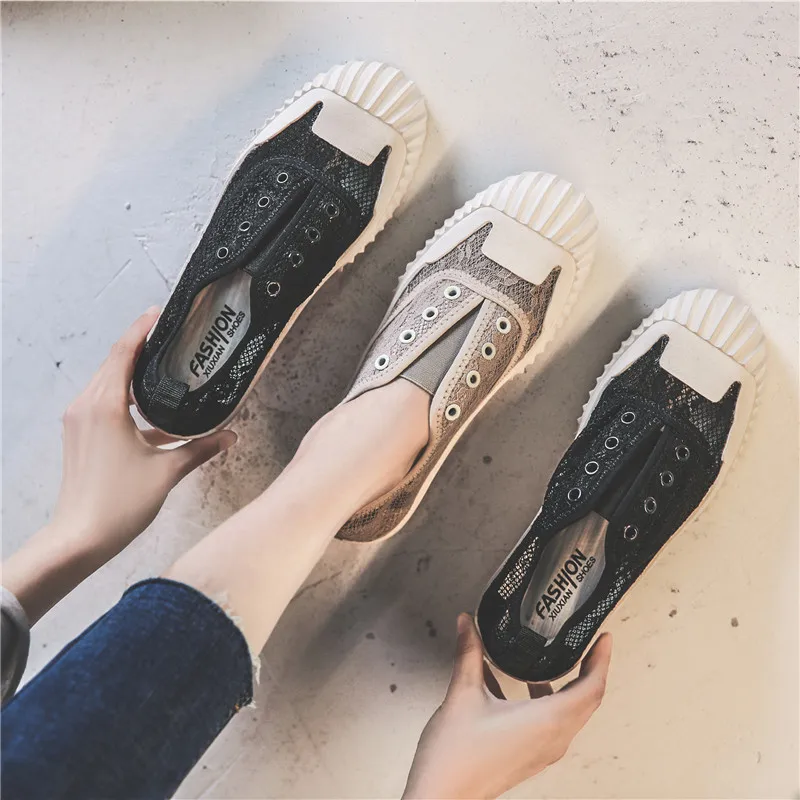 

2019 summer new style simple simple color bud silk mesh breathable casual shoes women comfortable versatile flat shoes