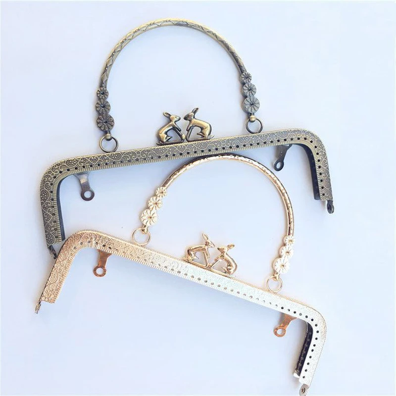 

20cm rabbit buckle design bronze golden color knurling purse frame metal bag clasp with handle 3pcs/lot
