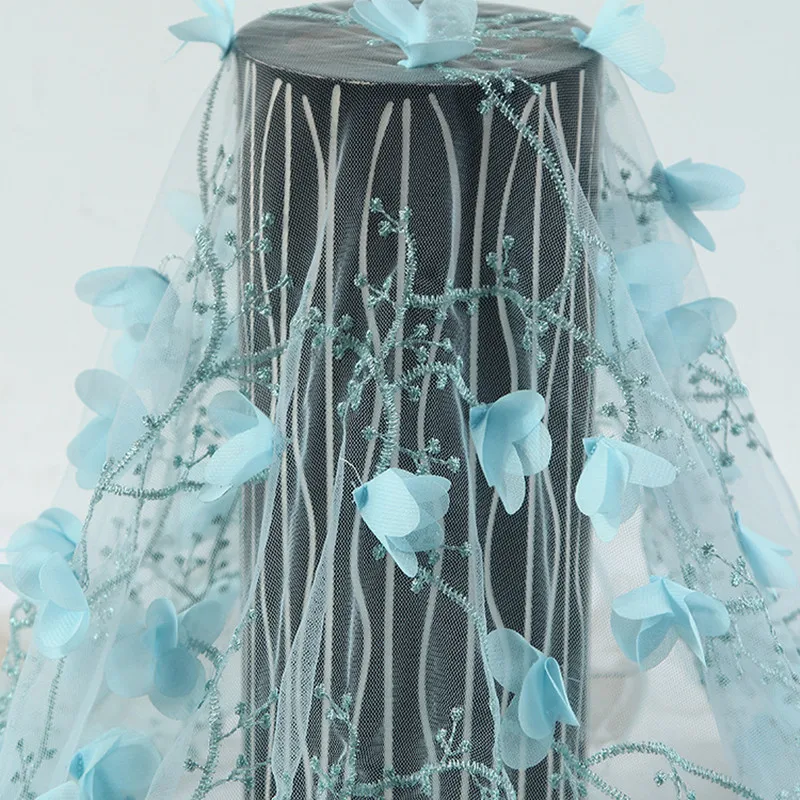 FFLACELL 1 метр 3D Цветы вышитые свадебные/Вечерние платья кружевная ткань шириной 140 см