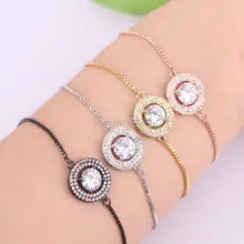 10 шт. медный микро проложить циркониевый Кристалл Круглый соединитель Шарм браслет в регулируемом размере
