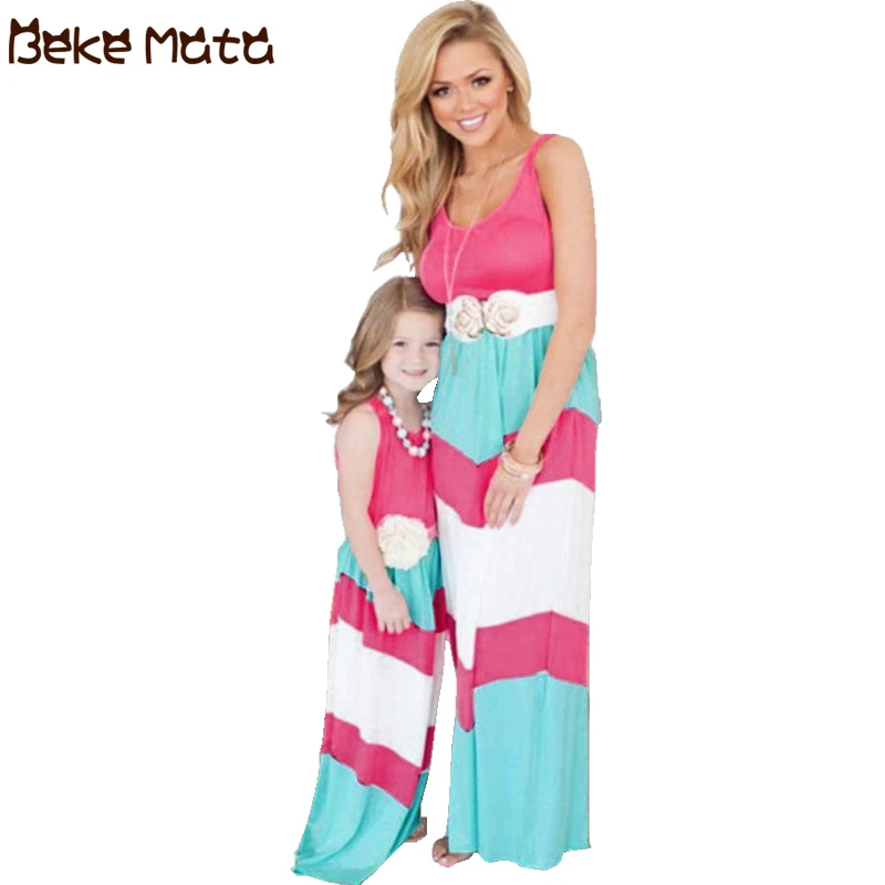 

Mother Daughter Dresses Mommy And Me Clothes Striped 2019 Mom And Daughter Maxi Dress Family Look Mum Girl Matching Clothing