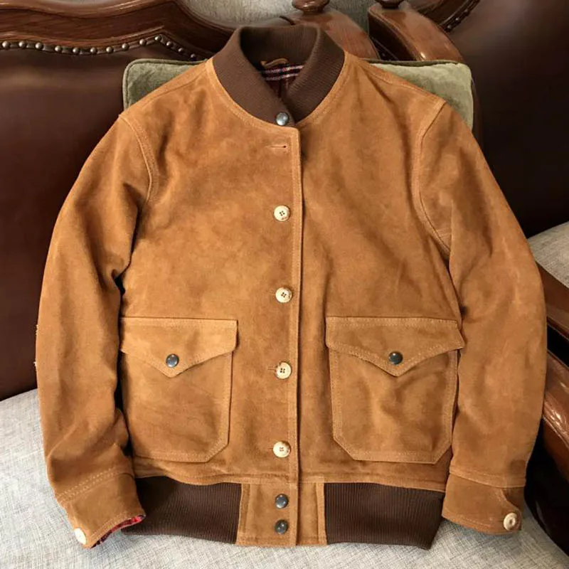 Новая мода весна осень куртка для мужчин коричневый 3xl Xxxxl мужские замшевые кожаные пальто подлинное натуральное куртка из воловьей кожи A086