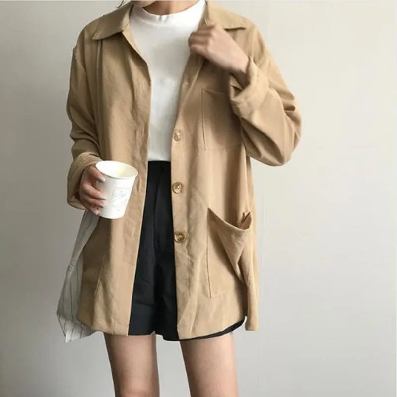 

2 colors 2018 breif Style solid color Women Tops and Blouses Casual autumn Womans Long Sleeve Shirts outwear coats (F3557)