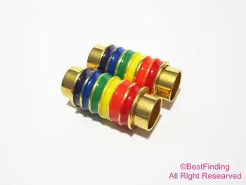 

6mm Rainbow leather clasp Gold plated Neon stripe Round magnetic clasp RC189G