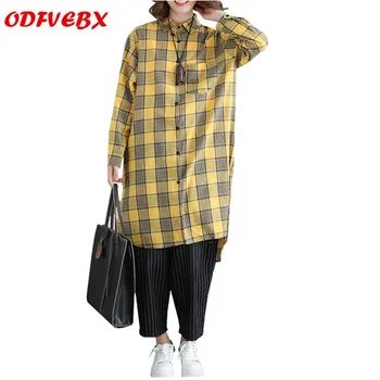 

2020 New autumn women's plaid shirt fat MM casual wild irregular shirt long-sleeved loose clothing cardigan shirt Female ODFVEBX