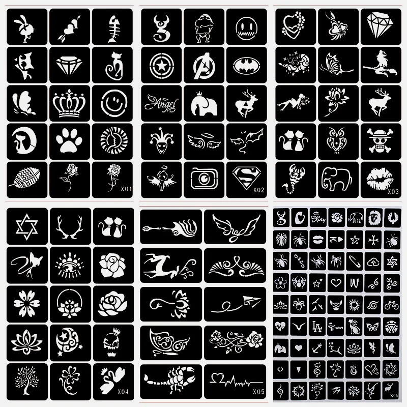 446pcs Reusable Sticker Tattoo Stencils Book Painting Template Airbrush Glitter henna tattoo stencils tattoo sticker Set Album Fixed Style