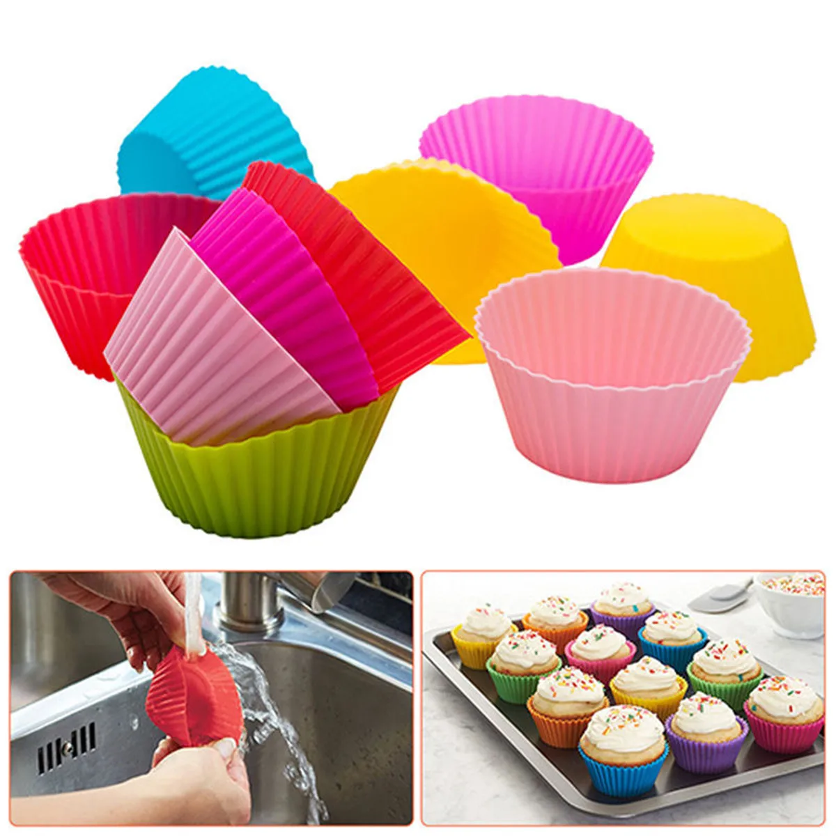 12 Pieces 7cm Round Silicone Baking Cake Molds Jelly Mould Cupcake Maker Muffin Cupin Cake