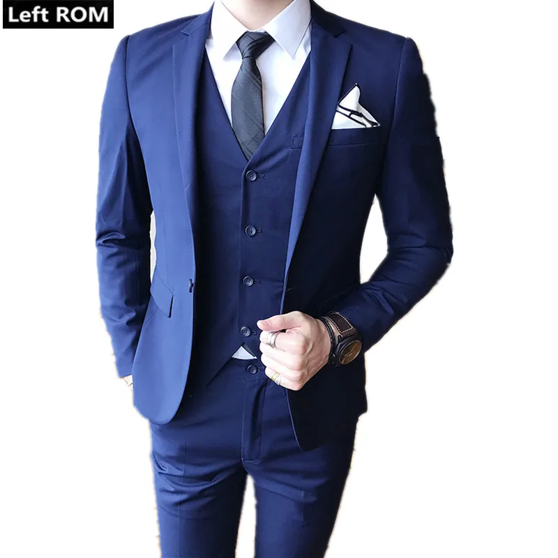 ( Jacket + Vest + Pants ) Mens Fashion Boutique Solid Color Groom Wedding Dress Formal Suits / Mens Formal Business Suit 3 Piece