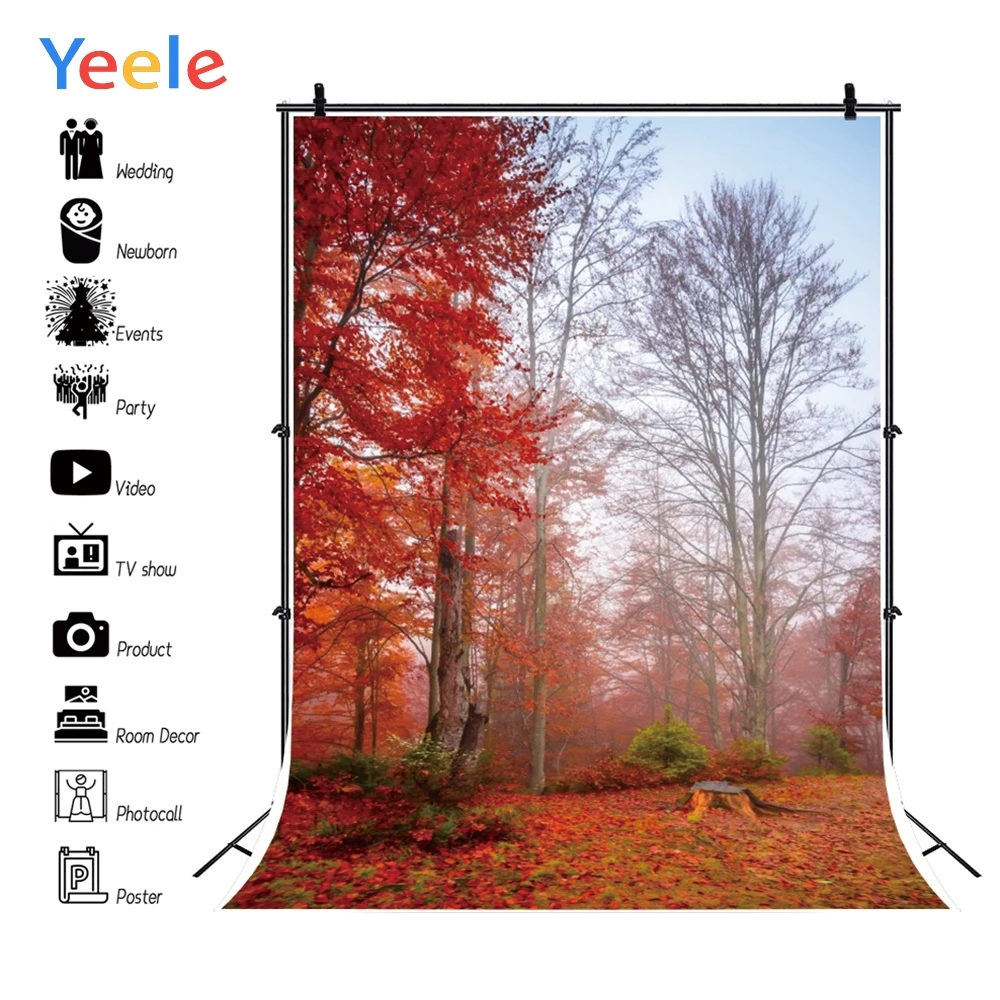 

Yeele Professional Camera Photography Backdrop Red Fallen Leaves Forest Autumn Scenery Photographic Backgrounds For Photo Studio
