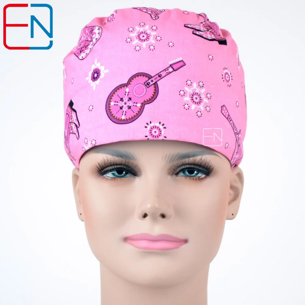 flowers pattern medical scrub caps for long hair Electronic set (gray