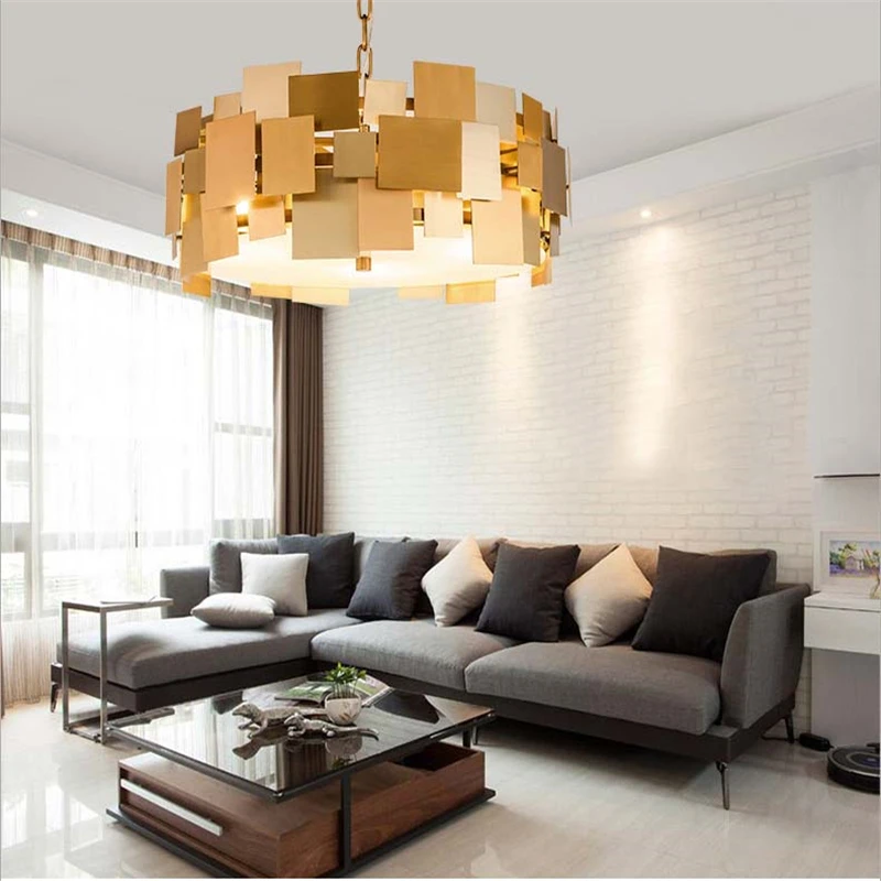 

Postmodern Personality Pendant Light Gold Stainless Steel Art Deco Droplight Hotel Restaurant Suspension Lamp LT